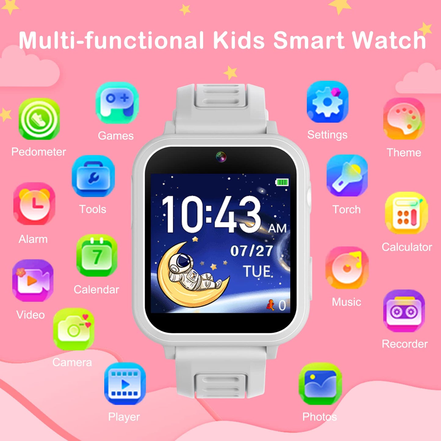 Phyulls Smart Watch for Kids with 24 Games Alarm Clock, Touchscreen, Calendaring Camera Music Player Time Display Video & Audio Recording, Toys for 3-12 Years Old Boys Toddler