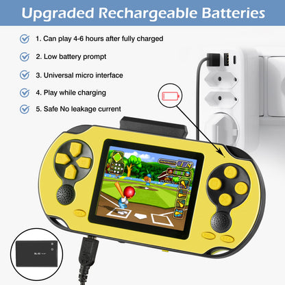 16 Bit Handheld Game Console for Kids Adults, 3.0'' Large Screen Preloaded 230 HD Classic Retro Video Games with USB Rechargeable Battery & 3 Game Cartridges for Birthday Gift for Kids 4-12