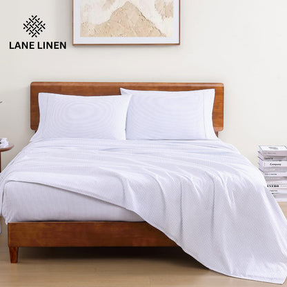 LANE LINEN 100% Organic Cotton Twin Sheets Set, 3Pc Twin Bed Sheets, Breathable Cotton Sheets Twin Size Bed Set, Dorm Room Essentials with 15" Twin Deep Pocket Fitted Sheet - White Sheets