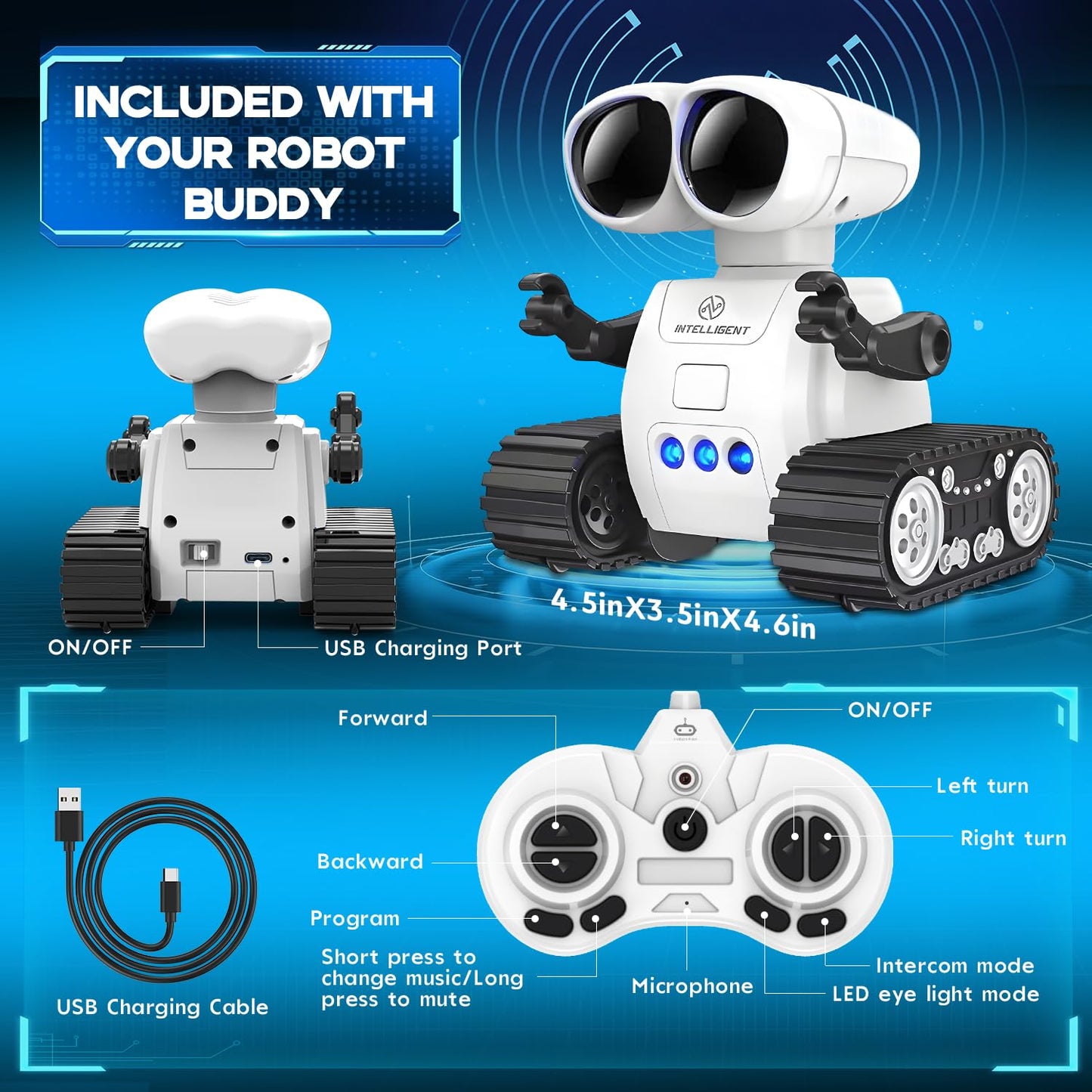 TOY Life Rechargeable Remote Control Robot Toys with Auto-Demonstration, Music & LED Eyes. Walkie Talkie Robot Toys for Kids 7 8 12, Kids Robot Toys Gifts for Boys Girls, Toddler RC Robot (White)