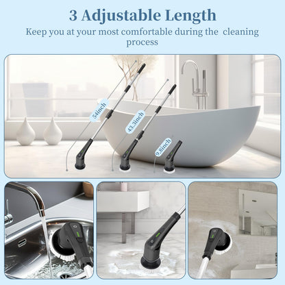 Cordless Electric Spin Scrubber, 380 RPM 30KG Non-Stalling 2 Speeds Power Bathroom Shower Cleaner, Ultra 3H Work Time Spin Cleaning Brush Supplies, 7 Heads for Bathtub Tile Floor Car Toilet