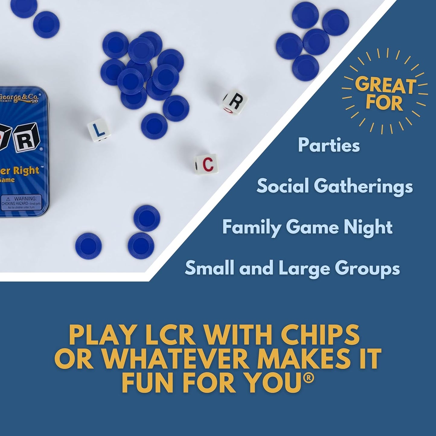 LCR® Left Center Right™ Dice Game - Blue Tin