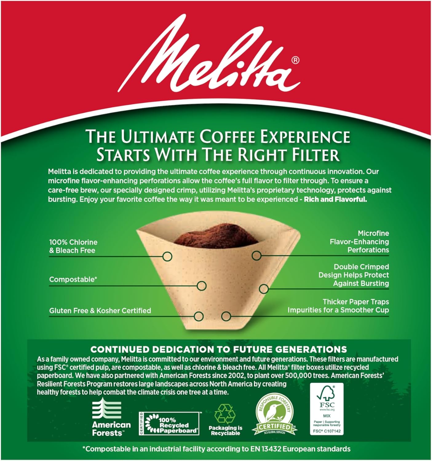 Melitta #4 Cone Coffee Filters, Unbleached Natural Brown, 100 Count (Pack of 6) 600 Total Filters Count - Packaging May Vary