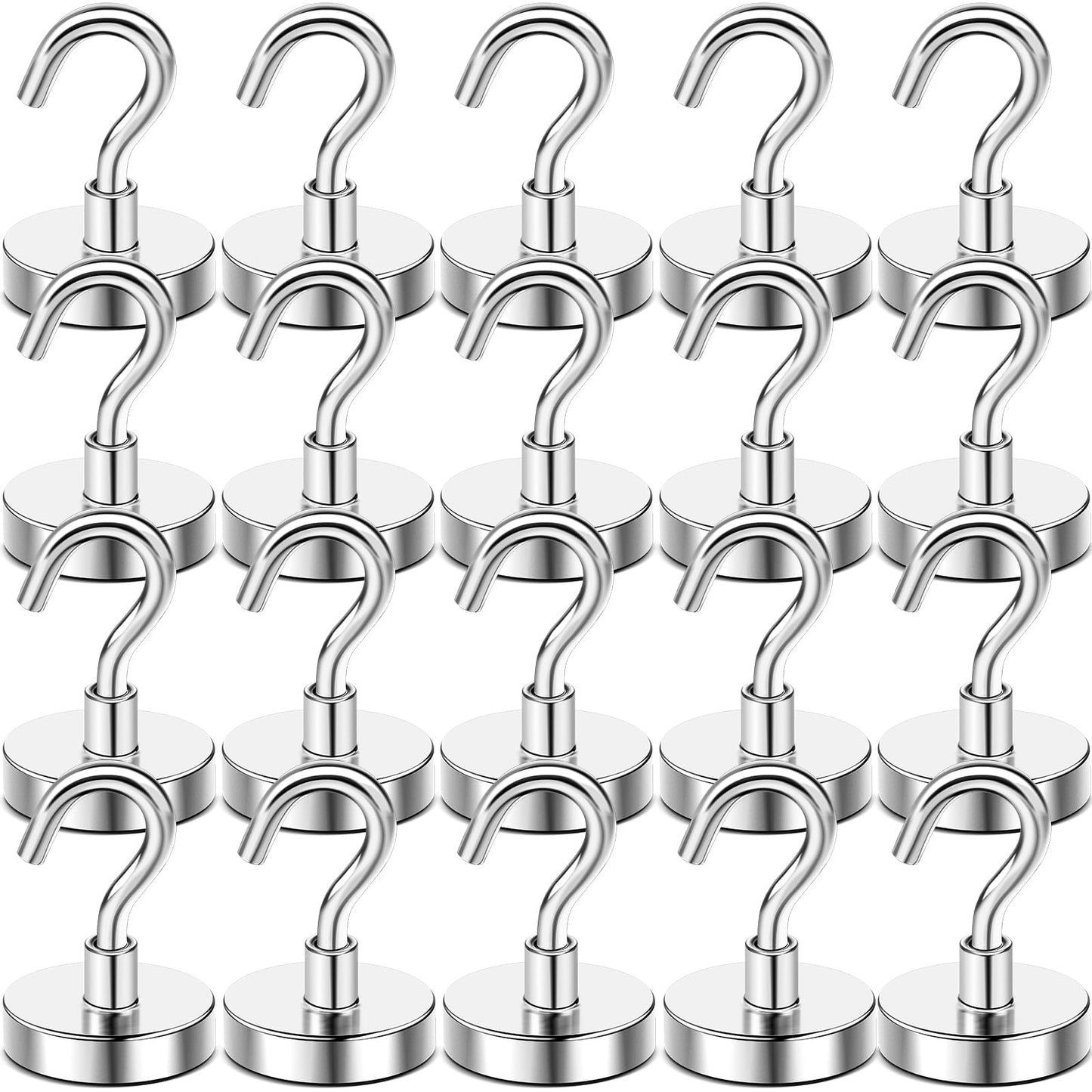 DIYMAG Magnetic Hooks, 30lbs+ Heavy Duty Magnetic Hooks Cruise for Hanging, Super Strong Magnet Hooks for Cruise Cabin, Refrigerator, Classroom, Magnetic Metal Hooks for Grill (Sliver, Pack of 20)