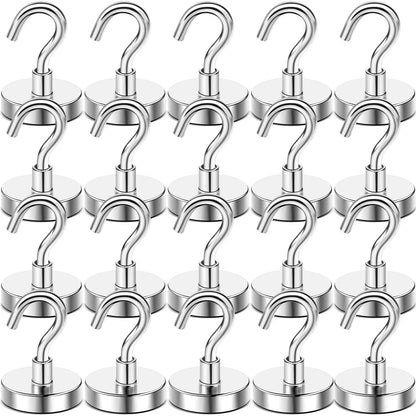 DIYMAG Magnetic Hooks, 30lbs+ Heavy Duty Magnetic Hooks Cruise for Hanging, Super Strong Magnet Hooks for Cruise Cabin, Refrigerator, Classroom, Magnetic Metal Hooks for Grill (Sliver, Pack of 20)