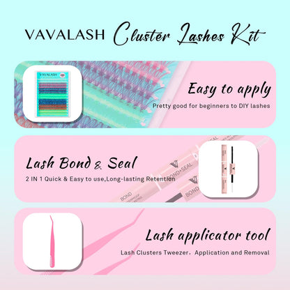 VAVALASH DIY Lash Extension Kit 280 Clusters Individual Lashes Kit 30D 40D 0.07D-10-16mm Lash Clusters, Lash Bond and Seal, Lash Tweezer for DIY Eyelash Extension at Home（Kit-30D+40D-0.07D-10-16MIX）