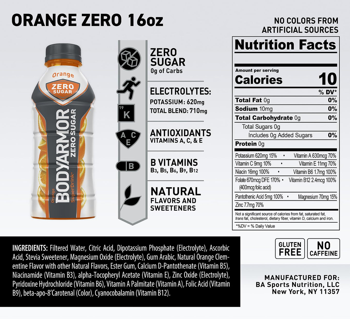 BODYARMOR ZERO Sugar Fruit Punch, Sugar Free Sports Drink - Low-Calorie Hydration - Natural Flavors with Potassium Packed Electrolytes, Antioxidants, and B-vitamins, 16 fl oz (pack of 12)