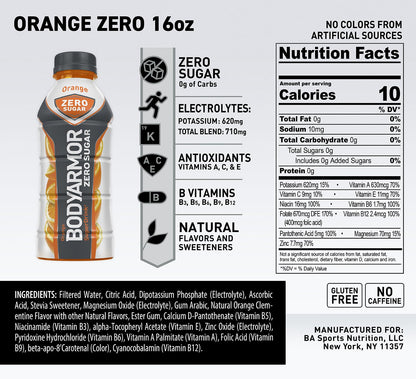 BODYARMOR ZERO Sugar Fruit Punch, Sugar Free Sports Drink - Low-Calorie Hydration - Natural Flavors with Potassium Packed Electrolytes, Antioxidants, and B-vitamins, 16 fl oz (pack of 12)