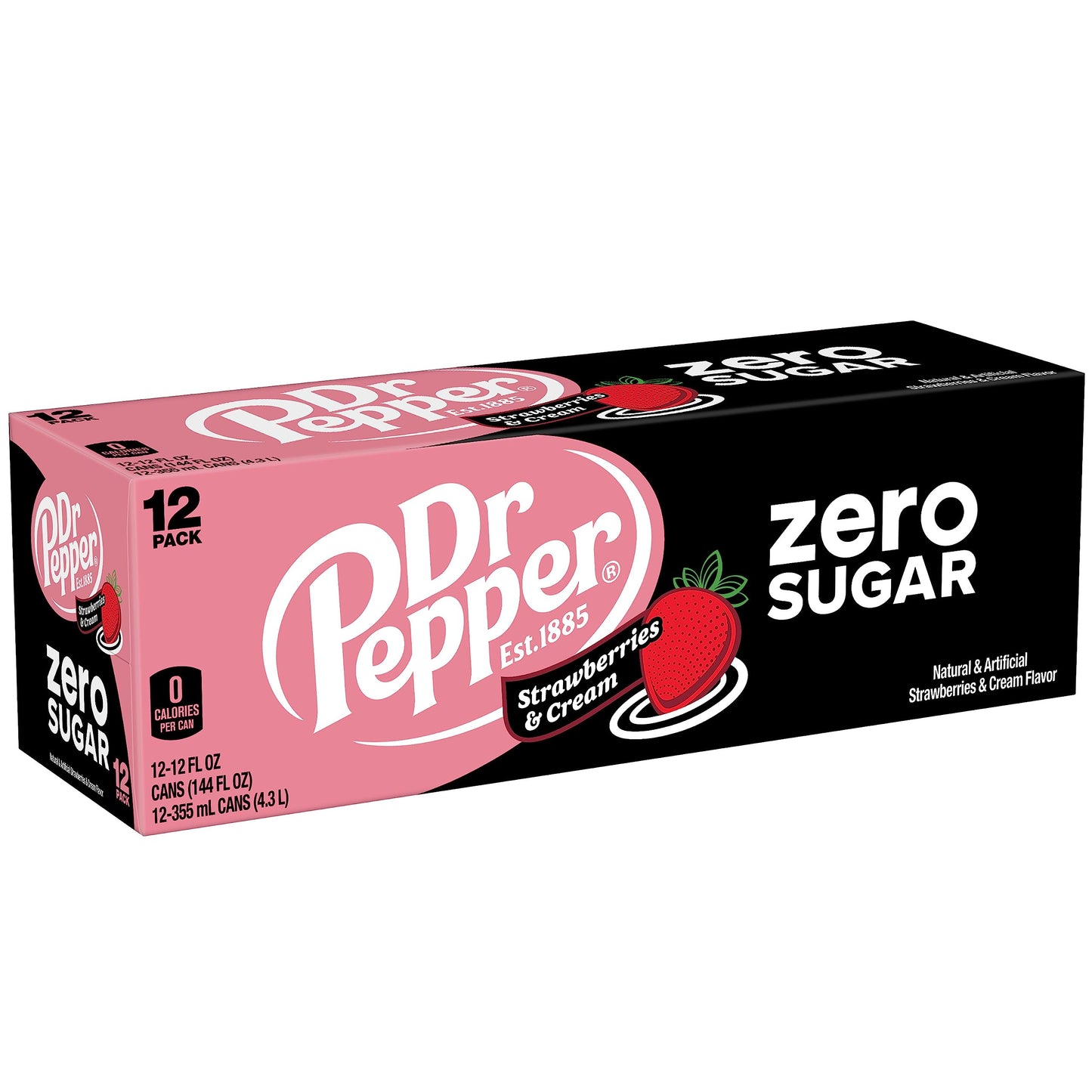 Dr Pepper Zero Strawberries and Cream Soda, 12 fl oz cans, 12 Pack