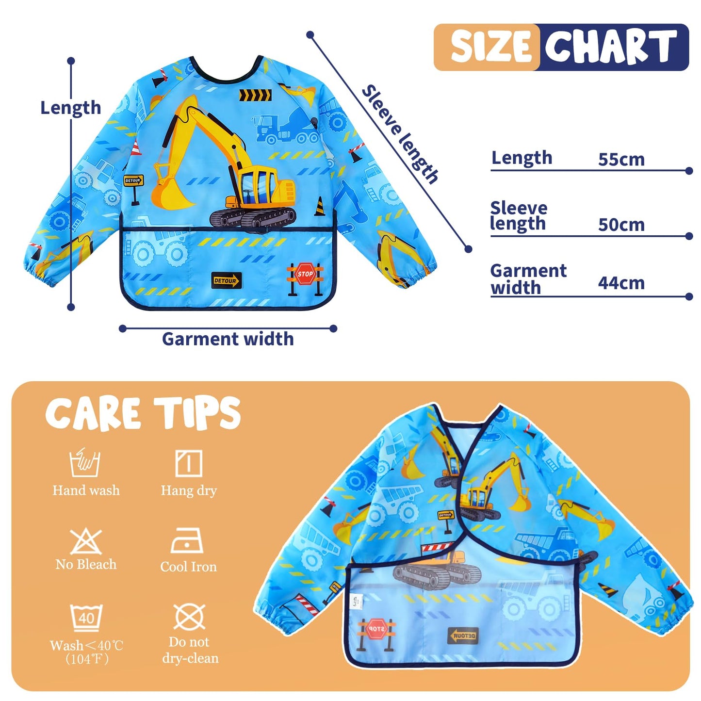 WERNNSAI Kids Art Smock - Kids Painting Aprons for Girls Waterproof Toddler Smock Painting with Long Sleeve 3 Pockets