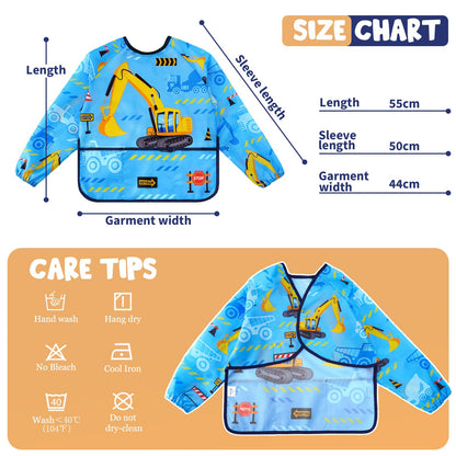 WERNNSAI Kids Art Smock - Kids Painting Aprons for Girls Waterproof Toddler Smock Painting with Long Sleeve 3 Pockets