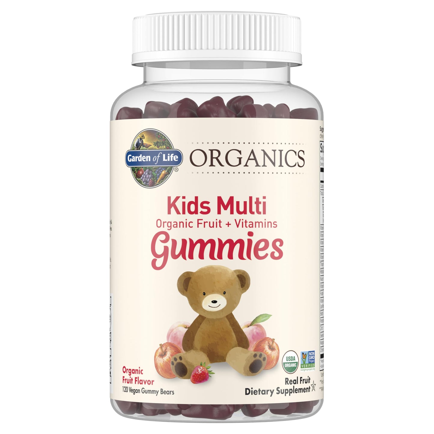 Garden of Life Organics Kids Gummy Vitamins - Fruit - Certified Organic, Non-GMO & Vegan Complete Children's Multi - B12, C & D3 - Gluten, Soy & Dairy Free, 120 Real Fruit Chew Gummies