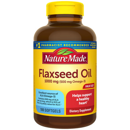 Nature Made Flaxseed Oil 1000 mg, Fish Free Omega 3 Supplement, Dietary Supplement for Heart Health Support, 100 Softgels, 100 Day Supply