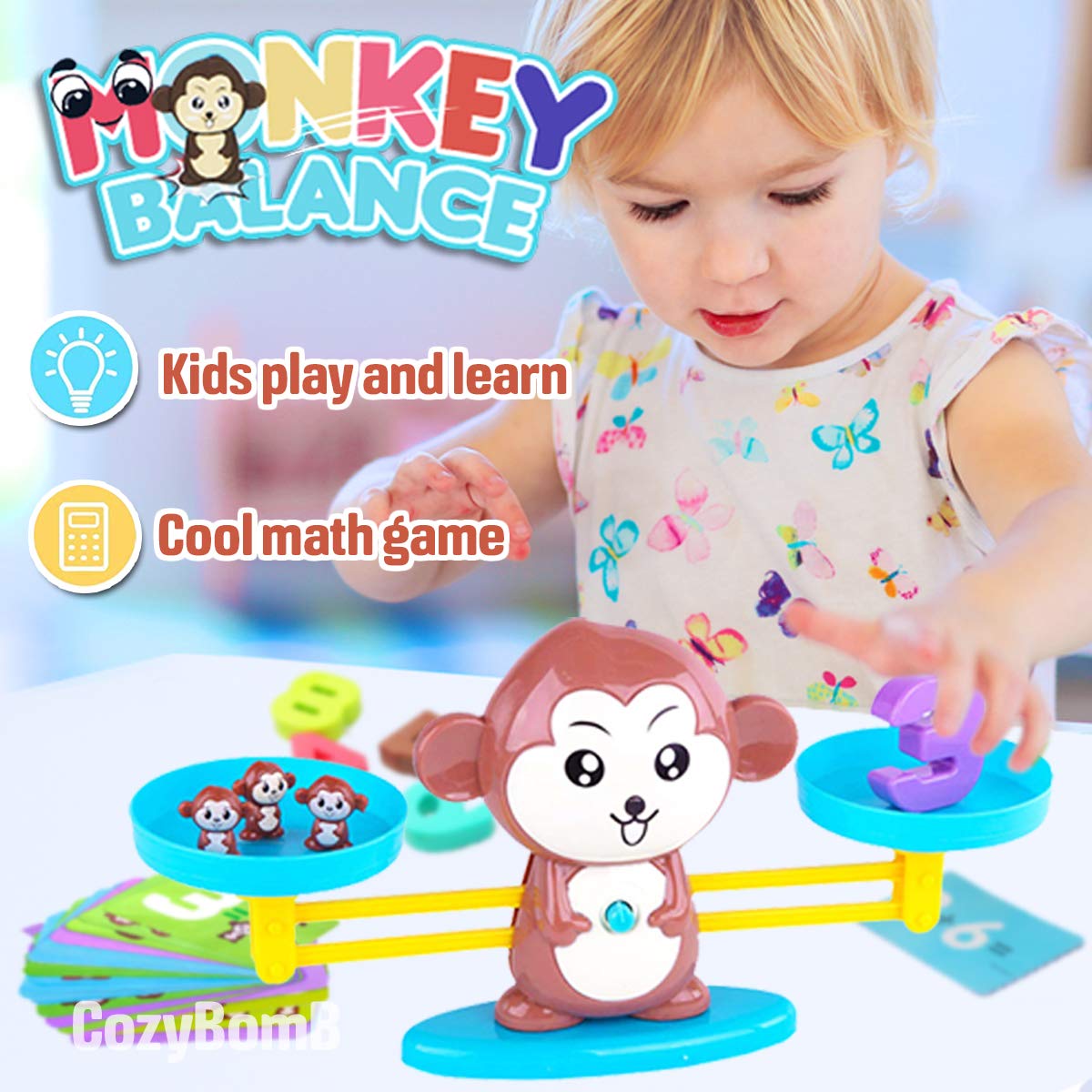 CozyBomB™ Homeschool Kindergarten Balance Board Game - Preschool Activities Math Learning Stem Montessori Cool Toys Educational with Frog Scale Cards Balancing Numbers for Kids Ages 3 4 5 6 Year Old