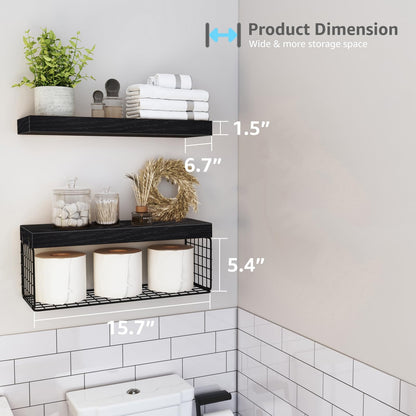 QEEIG Bathroom Shelves Over Toilet Wall Mounted Floating Shelves Farmhouse Shelf Toilet Paper Storage Small 16 inch Set of 3, Rustic Brown (019-BN3)