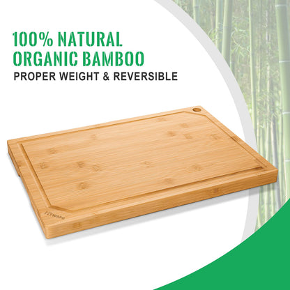 Hiware Extra Large Bamboo Cutting Board for Kitchen, Heavy Duty Wood Cutting Boards with Juice Groove, 100% Organic Bamboo, Pre Oiled, 18" x 12"