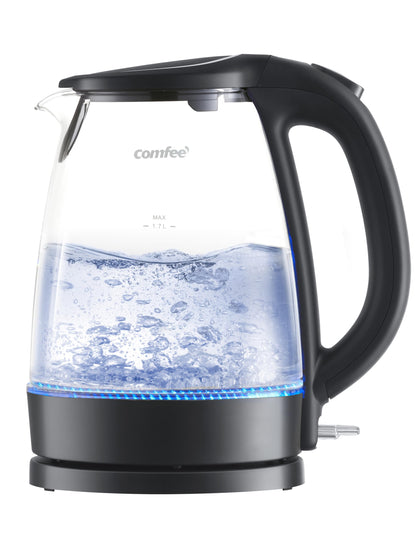 COMFEE' Stainless Steel Electric Kettle, 1.7 Liter Tea Kettle Electric & Hot Water Kettle, 1500W Fast Boil with LED Light, Auto Shut-Off and Boil-Dry Protection