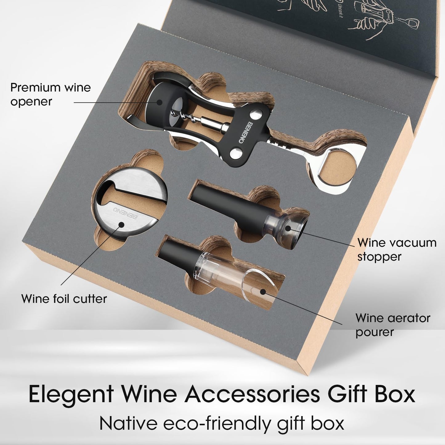 Wine Opener, Zinc Alloy Premium Wing Corkscrew Wine Bottle Opener with Multifunctional Bottles Opener, Sharp Corkscrew with Ergonomic Non-slip Wing Handle, Upgrade