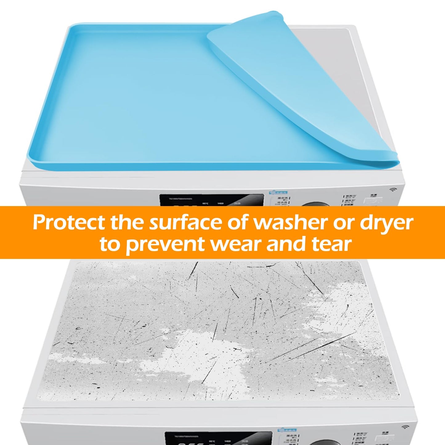 Dryer Top Protector Mat, 23.6'' x 23.6'' Dryer Mat for Top of Dryer, Non-slip Heavy Duty Waterproof Washer and Dryer Top Protector Silicone Mat for Laudry Machine & Dryer