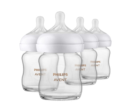 Philips AVENT Glass Natural Baby Bottle with Natural Response Nipple, Clear, 4oz, 4pk, SCY910/04