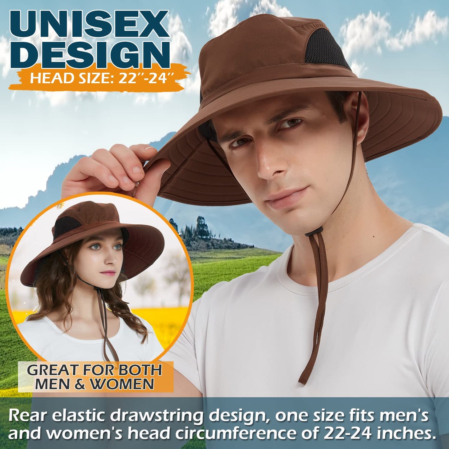 EINSKEY Unisex Sun Hat, Waterproof Wide Brim Bucket Hat Packable Boonie Hat for Fishing Hiking Gardening Safari Beach