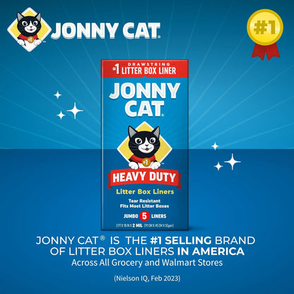 Jonny Cat Litter Box Liners: Heavy Duty - Tear & Leak Resistant - Drawstring Close - Jumbo, 5 Count