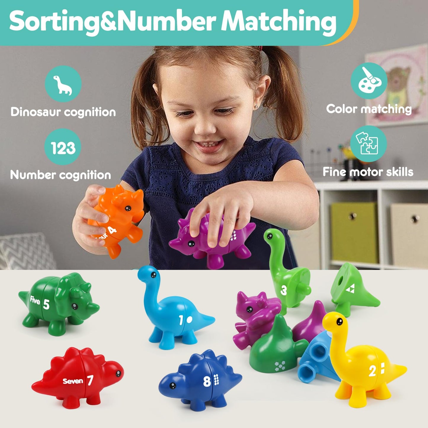 Matching Letters Counting Dinosaur Toys with Double-Sided ABC Alphabet Preschool Learning Uppercase Lowercase Sensory Sorting Educational Montessori Toy Sets for Kids Toddler Aged 3+ Years Old…