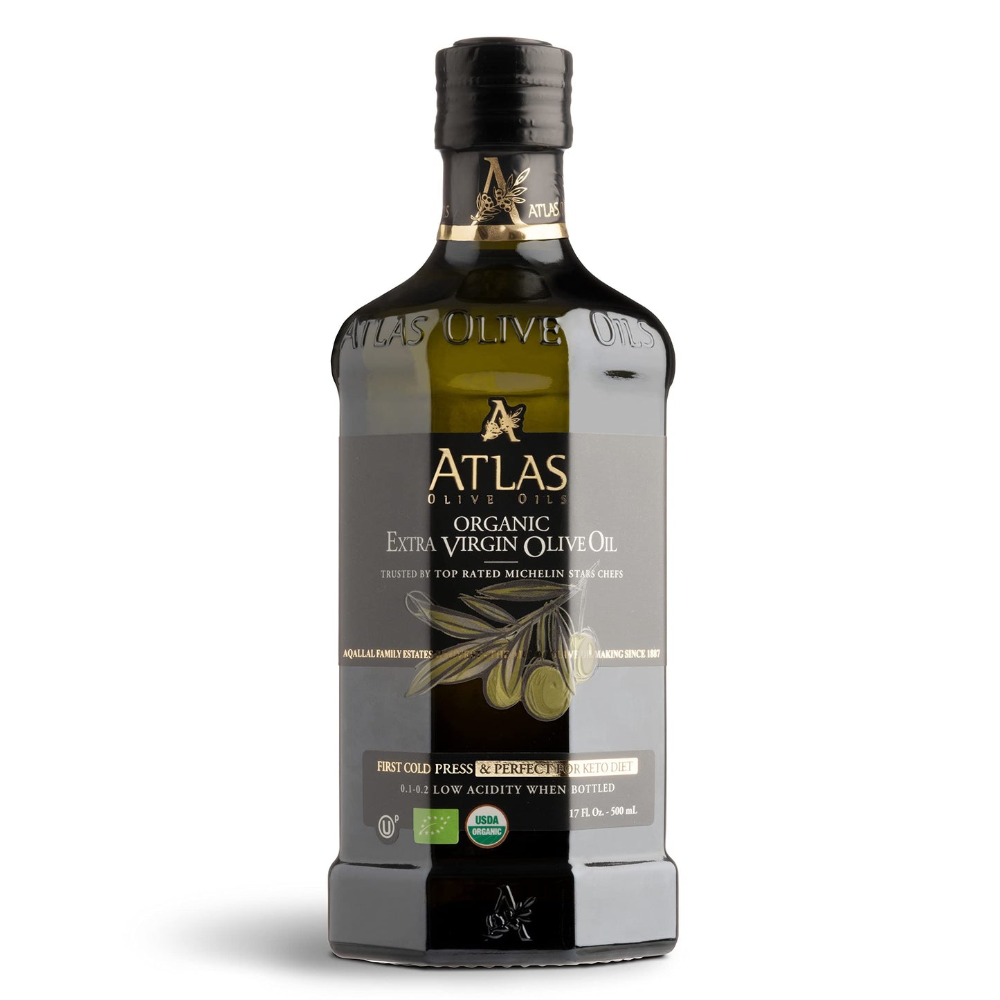 Atlas 750 mL Organic Cold Press Extra Virgin Olive Oil with Polyphenol Rich from Morocco | Newly Harvested Unprocessed from One Single Family Farm | Moroccan EVOO Trusted by Michelin Star Chefs