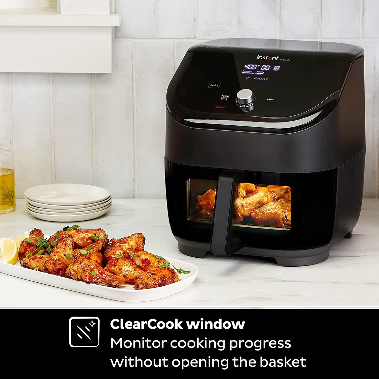 Instant Vortex Plus 6QT Air Fryer with Odor Erase Technology, 6-in-1 Functions that Crisps, Roasts, Broils, Dehydrates, Bakes & Reheats, 100+In-App Recipes, from the Makers of Instant Pot,1700W,Black