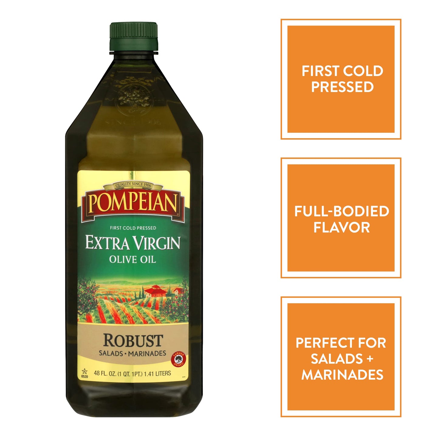 Pompeian Robust Extra Virgin Olive Oil, First Cold Pressed, Full-Bodied Flavor, Perfect for Salad Dressings & Marinades, 68 FL. OZ.