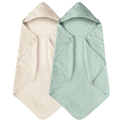 Yoofoss Hooded Baby Towels for Newborn 2 Pack 100% Muslin Cotton Baby Bath Towel with Hood for Babies, Infant, Toddler and Kids, Large 32x32Inch, Soft and Absorbent Newborn Essential