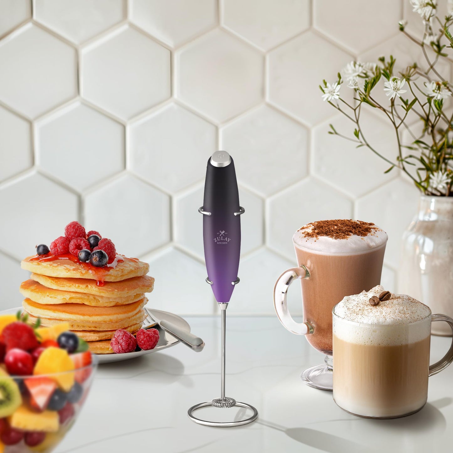 Zulay Powerful Milk Frother (4 Duracell Batteries Included) - Handheld Milk Frother Wand Drink Mixer for Coffee - Powerful Milk Foamer for Cappuccino, Frappe, Matcha & Coffee Creamer - Black