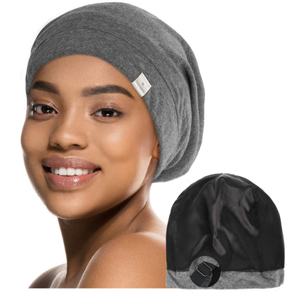 YANIBEST Slouchy Beanie Hat Satin Lined Sleep Cap Satin Bonnet Chemo Headwear Caps for Women and Men Pure Black