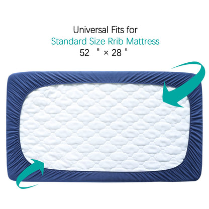 Crib Mattress Protector Sheets Fitted Waterproof Crib Mattress Pad Cover, Noiseless & Machine Wash 100% Absorbent Crib/Toddler Mattress Protector Sheet Quilted, White, 52" x 28"