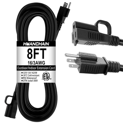 HUANCHAIN Indoor Outdoor Black Extension Cord 25 ft Waterproof, 16/3 Gauge Flexible Cold-Resistant Appliance Cord Outside, 13A 1625W 16AWG SJTW, 3 Prong Heavy Duty Electric Cord, ETL