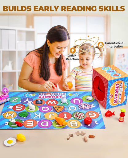 Alphabet Mystery Box for Kids 26 PCS Letters Sorting Matching Game Activities Letter Sounds Fine Motor Learning Toys for Preschool Kindergarten Classroom Gift for 3+ Years Kids Toddlers