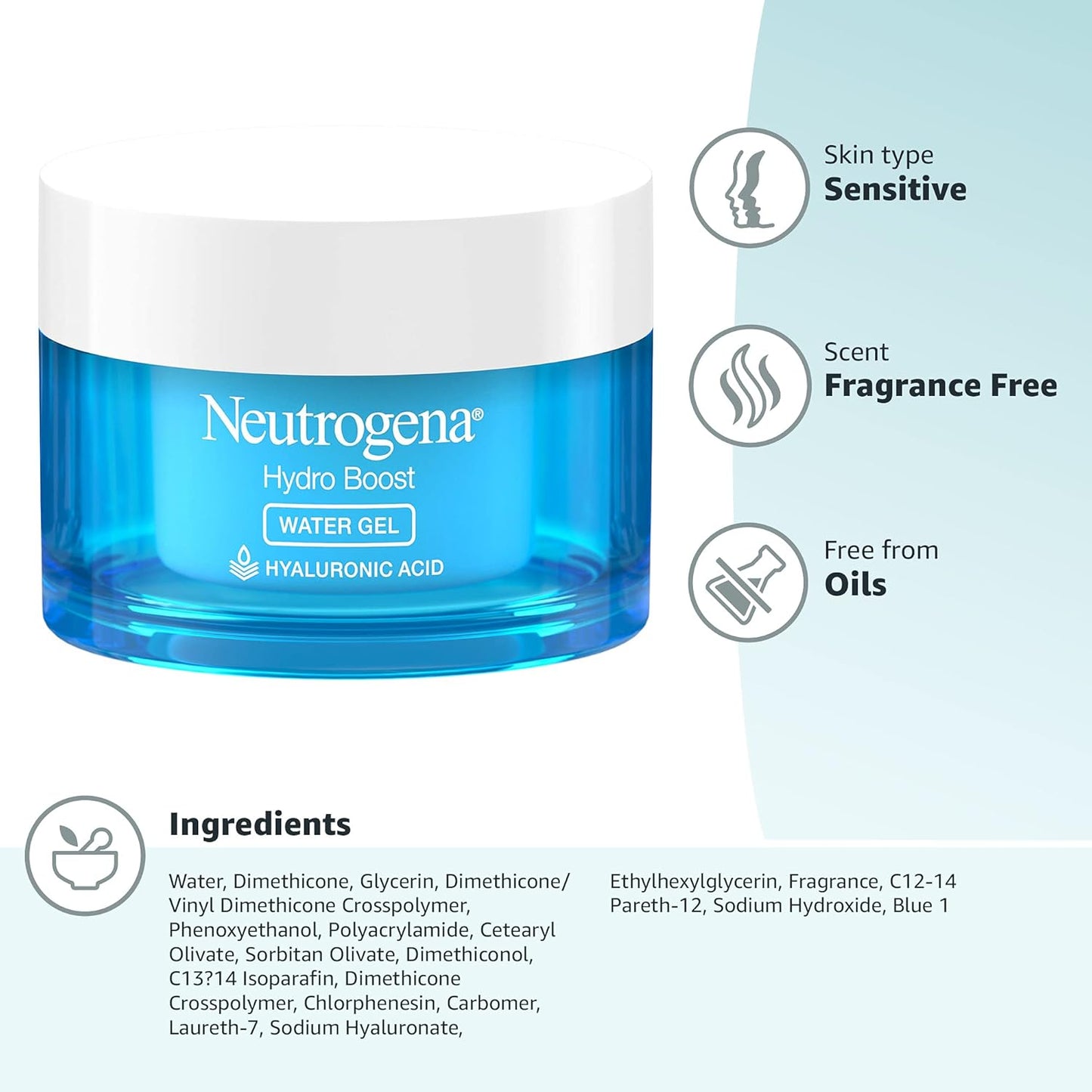 Neutrogena Hydro Boost Hyaluronic Acid Hydrating Water Gel Daily Face Moisturizer for Dry Skin, Oil-Free, Non-Comedogenic Face Lotion, 1.7 fl. Oz