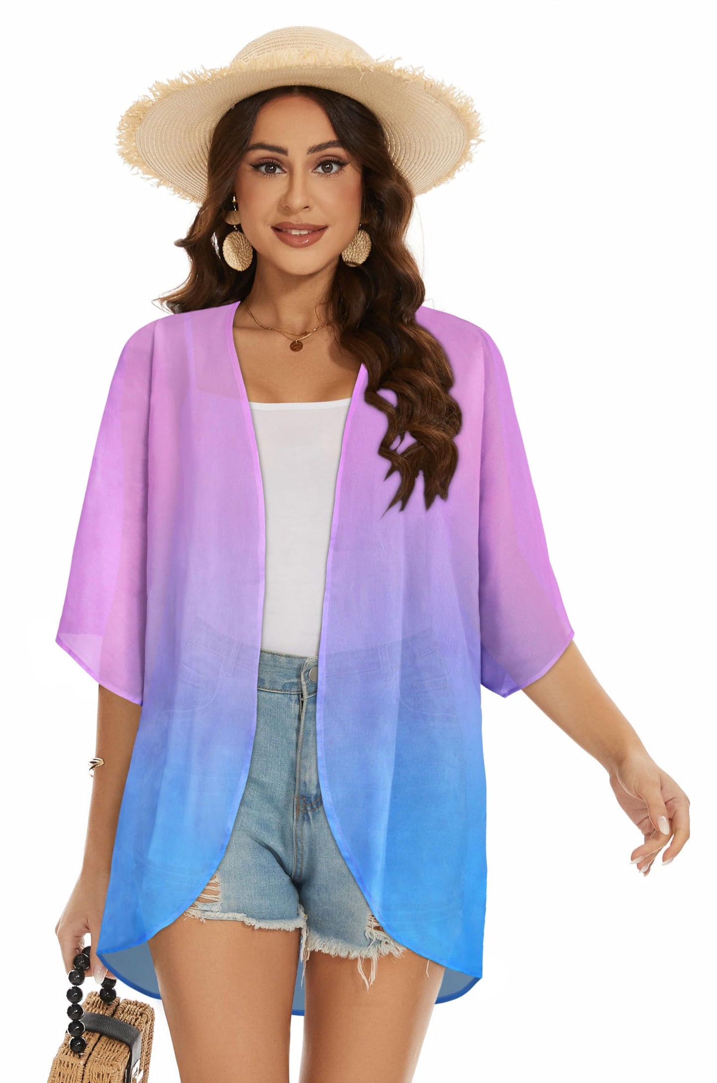 Womens Kimono Beach Cover Up Chiffon Cardigan Floral Tops Loose Capes