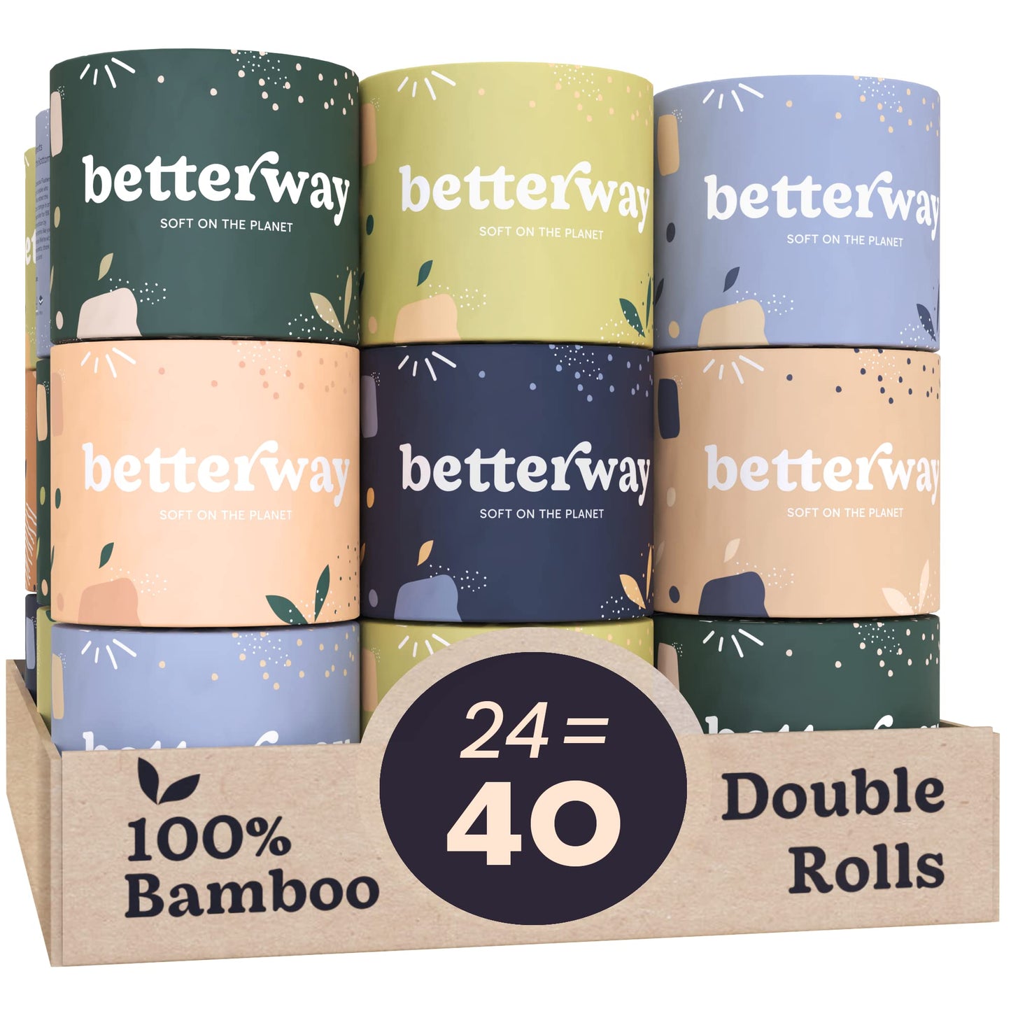 Betterway Bamboo Toilet Paper 3 Ply - Sustainable Toilet Tissue - 12 Double Rolls & 360 Sheets Per Roll - Septic Safe - Organic, Plastic Free - FSC Certified