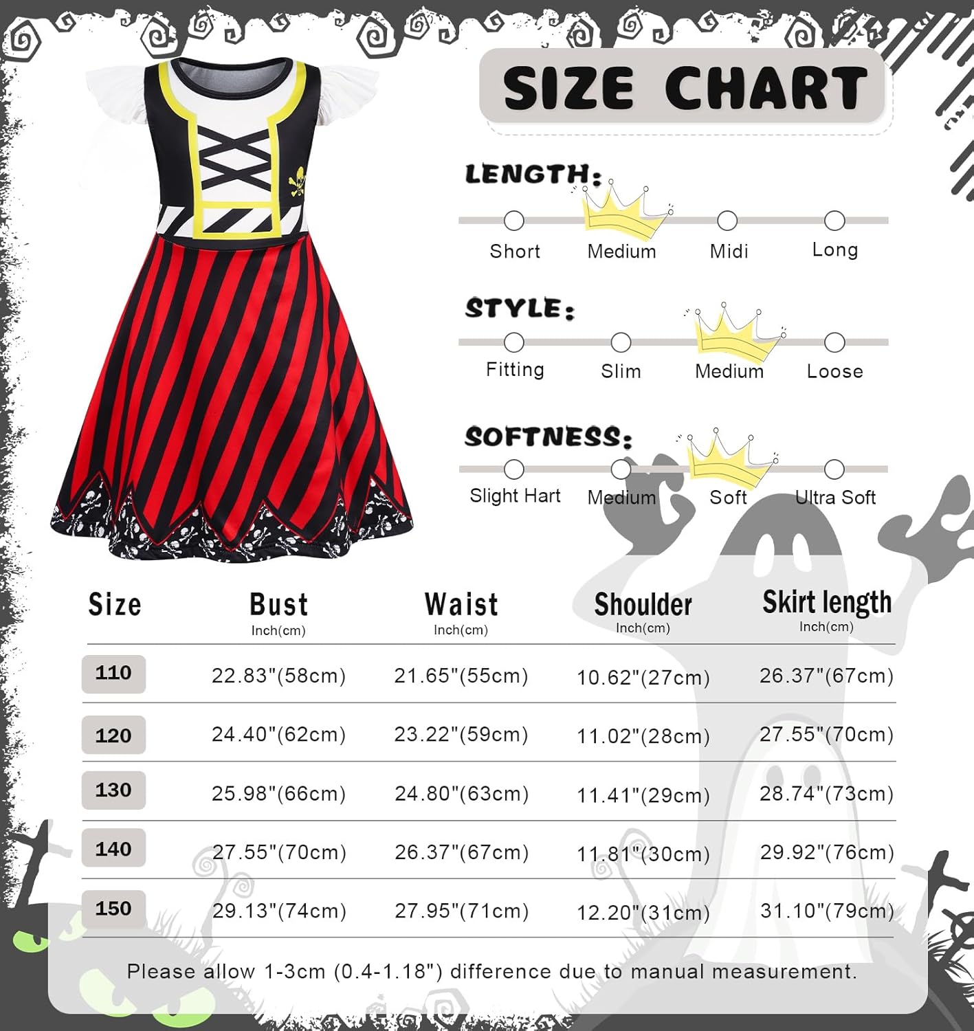 Girls Pirate Dress Buccaneer Costume Kids Birthday Party Dress Halloween Cosplay Outfits