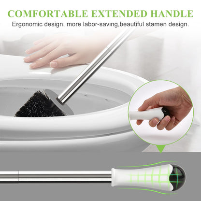 Compact Toilet Brush & Holder, Stainless Steel Handle, Space Saving for Storage, Deep Cleaning, Drip-Proof, Easy to Assemble, Nylon Bristles, White & Grey