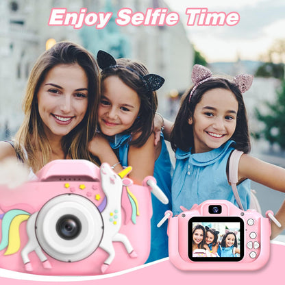 Goopow Kids Camera Toys for 3-8 Year Old Girls Boys,Children Digital Video Camcorder Camera with Cartoon Soft Cover, Best Chritmas Birthday Festival Gift for Kids - 32G SD Card Included (Pink-DJS)