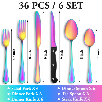 24 Pcs Silverware Set with Steak Knives Service for 4,Stainless Steel Flatware Set,Mirror Polished Cutlery Utensil Set,Home Kitchen Eating Tableware Set,Include Fork Knife Spoon Set,Dishwasher Safe