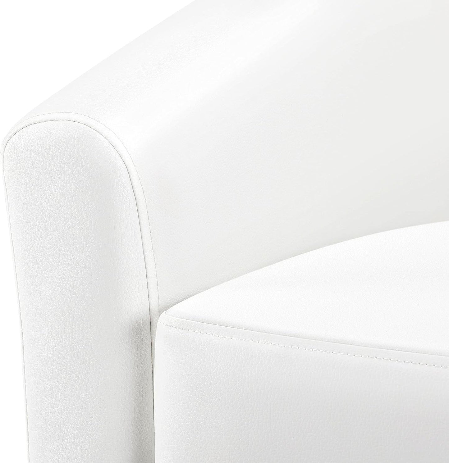 Yaheetech White Leather Chair, Faux Leather Accent Chair, Modern Barrel Chair Comfy Club Chair with Soft Padded and Solid Legs for Living Room Bedroom Reception Room, White