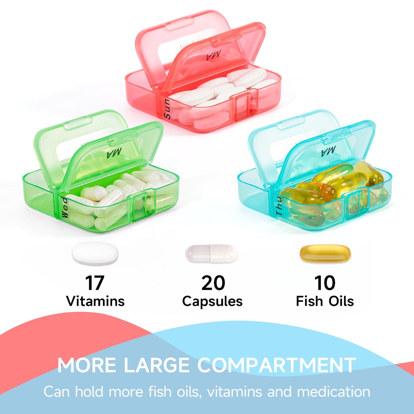 Zoksi Weekly Pill Organizer 2 Times a Day, Rainbow 7 Day Pill Box, Daily Am Pm Pill Organizer, Portable Case for Fish Oils, Vitamin, Supplement