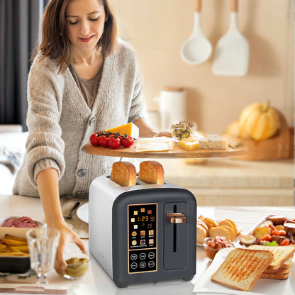 SEEDEEM Toaster 2 Slice, Stainless Toaster LCD Display&Touch Buttons, 50% Faster Heating Speed, 6 Bread Selection, 7 Shade Setting, 1.5''Wide Slot, Removable Crumb Tray, 1350W, Dark Metallic