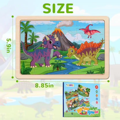 Wooden Puzzles Dinosaur Toys for Kids Ages 3-5, Set of 4 Packs with 20-Piece Wood Jigsaw Puzzles, Preschool Educational Brain Teaser Boards for Boys and Girls 3 4 5 6 Years Old