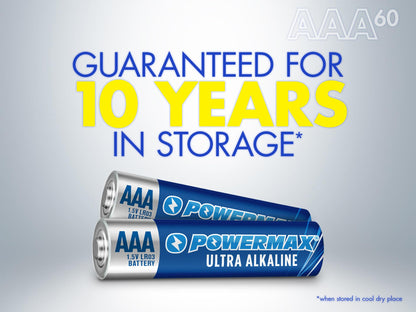 Powermax 24-Count AAA Batteries, Ultra Long Lasting Alkaline Battery, 10-Year Shelf Life, Reclosable Packaging