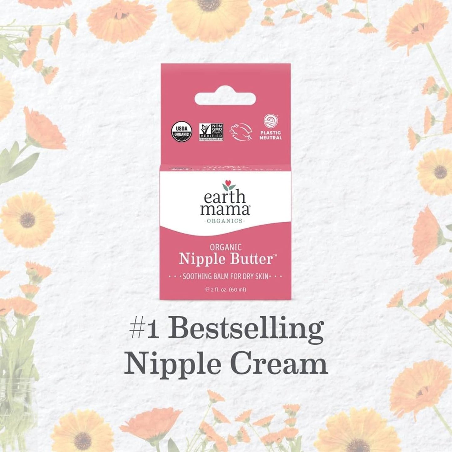 Organic Nipple Butter™ Breastfeeding Cream by Earth Mama | Postpartum Essentials Safe for Nursing, Non-GMO Project Verified, No Lanolin, 2-Fluid Ounce