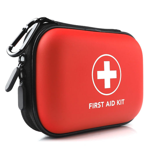 Mini First Aid Kit, 100 Pieces Water-Resistant Hard Shell Small Case - Perfect for Travel, Outdoor, Home, Office, Camping, Hiking, Car (Red)